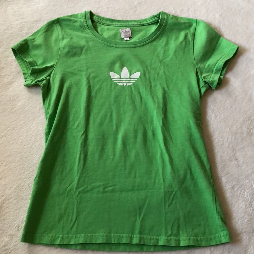 Adidas Vintage Spring Green & White Fitted Trefoil T-Shirt